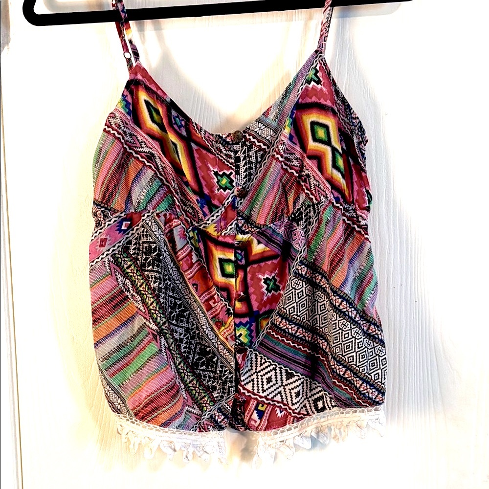 Billabong Red and Gray Graphic Crop Camisole